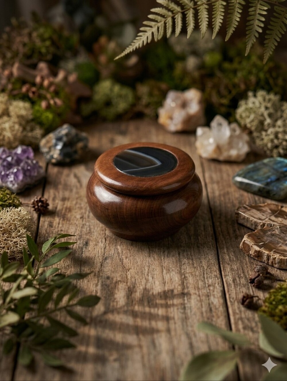 Brazilian Cedar Wood Mini Trinket Box With Agate Lid Handcrafted